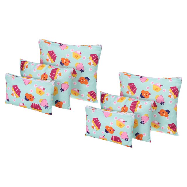 Unique Bargains Sac à Collation en Polyester Réutilisable et Lavable, Sac à Sandwich 3 Tailles, Motif Gâteau Vert 2 Ensembles/6 Pcs