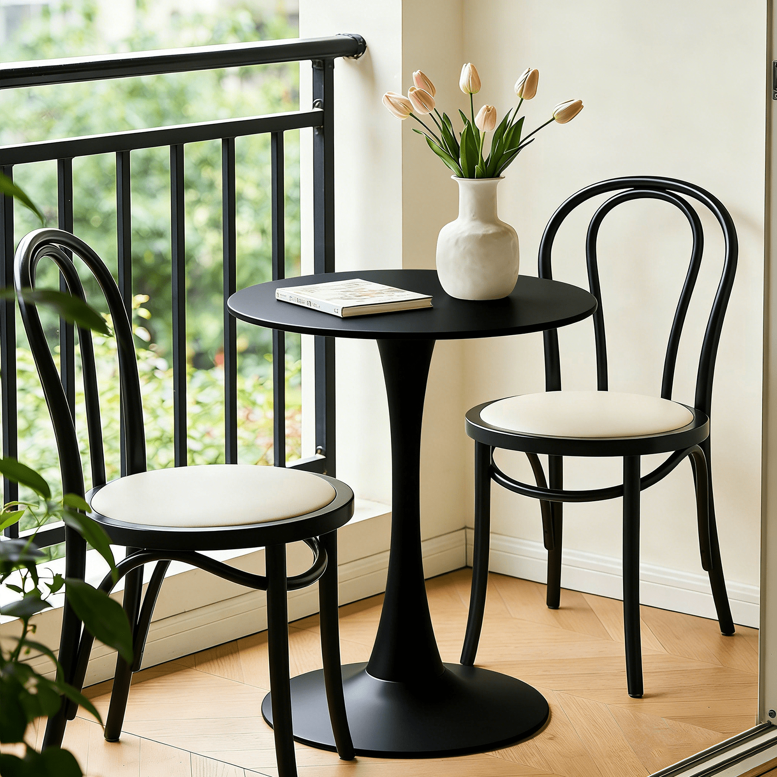 24-Inch Black Round Dining Table with Tulip-Style Single-Column Base, Modern MDF Table for Home Kitchen and Small Spaces, Black