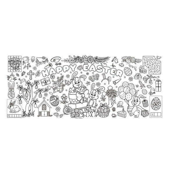 ERK 1 Pce Affiche de Coloriage de Pâques (183 cm X 76 cm) Tapis de Gribouillage en Papier avec Lapins, Oeufs et Jeux / Activité de Pâques pour Enfants / Grande Oeuvre Murale/de Sol pour Tout-Petits et Familles