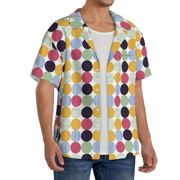 Picia Polka Dot Men's Linen Shirts Short Sleeve Cuban Beach Shirts Casual Shirts Button Down Shirt for Men Beach Summer Wedding Shirt-Small