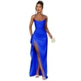 thumbnail image 1 of Vestido de fiesta Woyiam de satén azul real con diseño de sirena con abertura 2025, 1 of 7