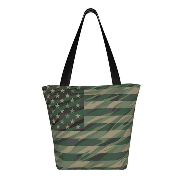 Ratiio Jungle Green Camo USA Flag Print Shoulder Bag for Women, Polyester Crossbody Purse Lightweight Handbag for Daily Travel and Casual Use
