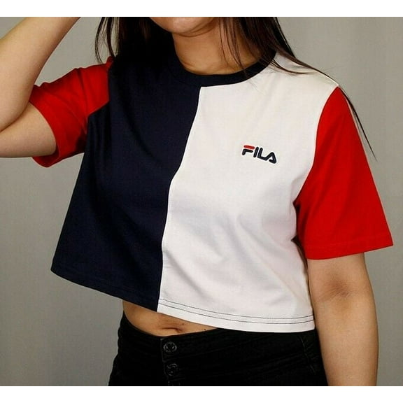 FILA Women's Navy Blue Three-Tone Cropped S/S T-Shirt