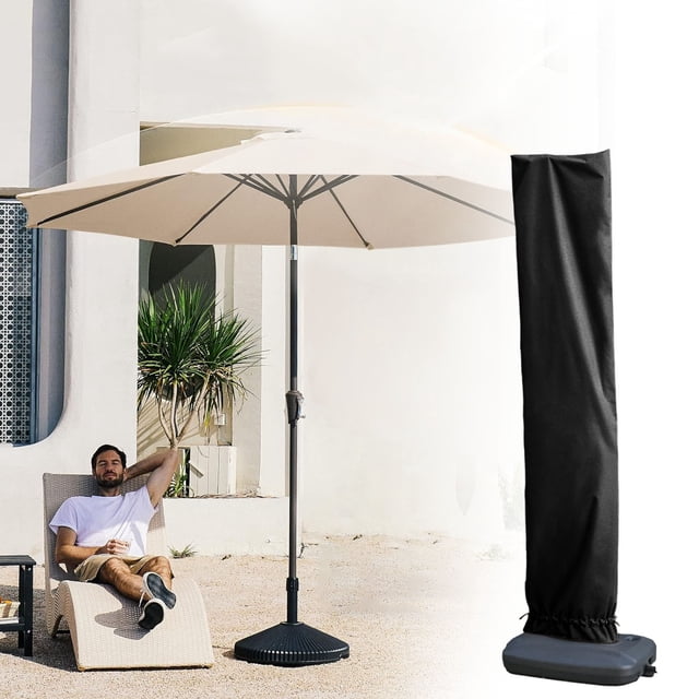 Yrmaups Housse de Parasol de Patio pour Usage Extérieur, Sac de Rangement Imperméable avec Fermeture à Cordon, Protection Robuste en Tissu Oxford 190D pour Parasols à Mât Central Déporté, pour Jardin, Terrasse, Patio