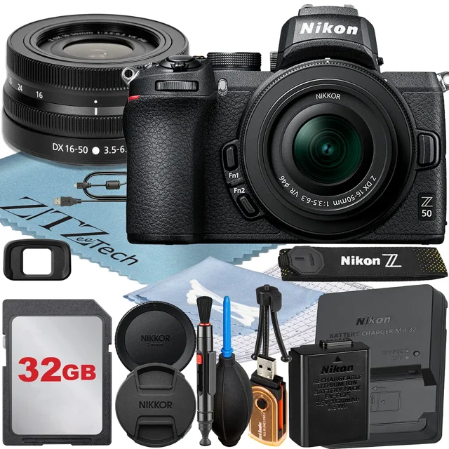Nikon Z50 Mirrorless Camera with NIKKOR Z DX 16-50mm VR Zoom Lens + 32GB Memory Card + ZeeTech Accessory Bundle