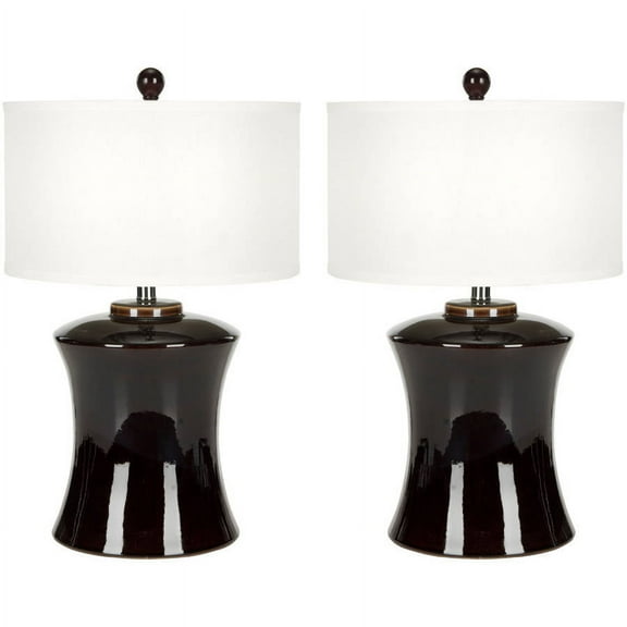 Safavieh Gary Ceramic Table Lamp with CFL Bulb, Dark Brown with Off-White Shade, Set of 2