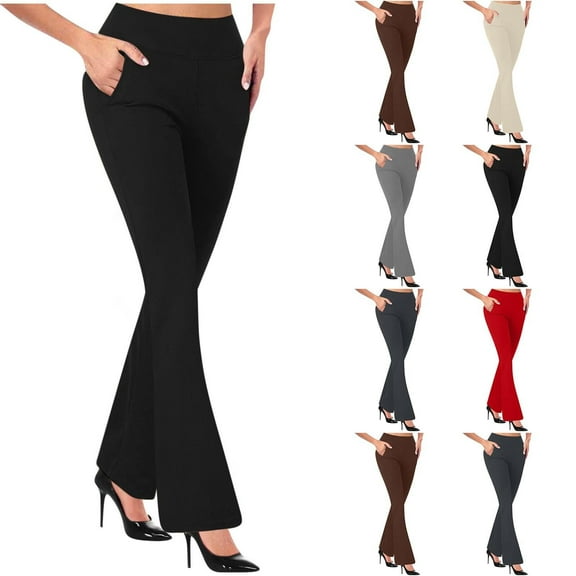 Women's Stretch Straight Leg Dress Pants with Pockets Professional Tailored Fit for Work in Multiple Lengths