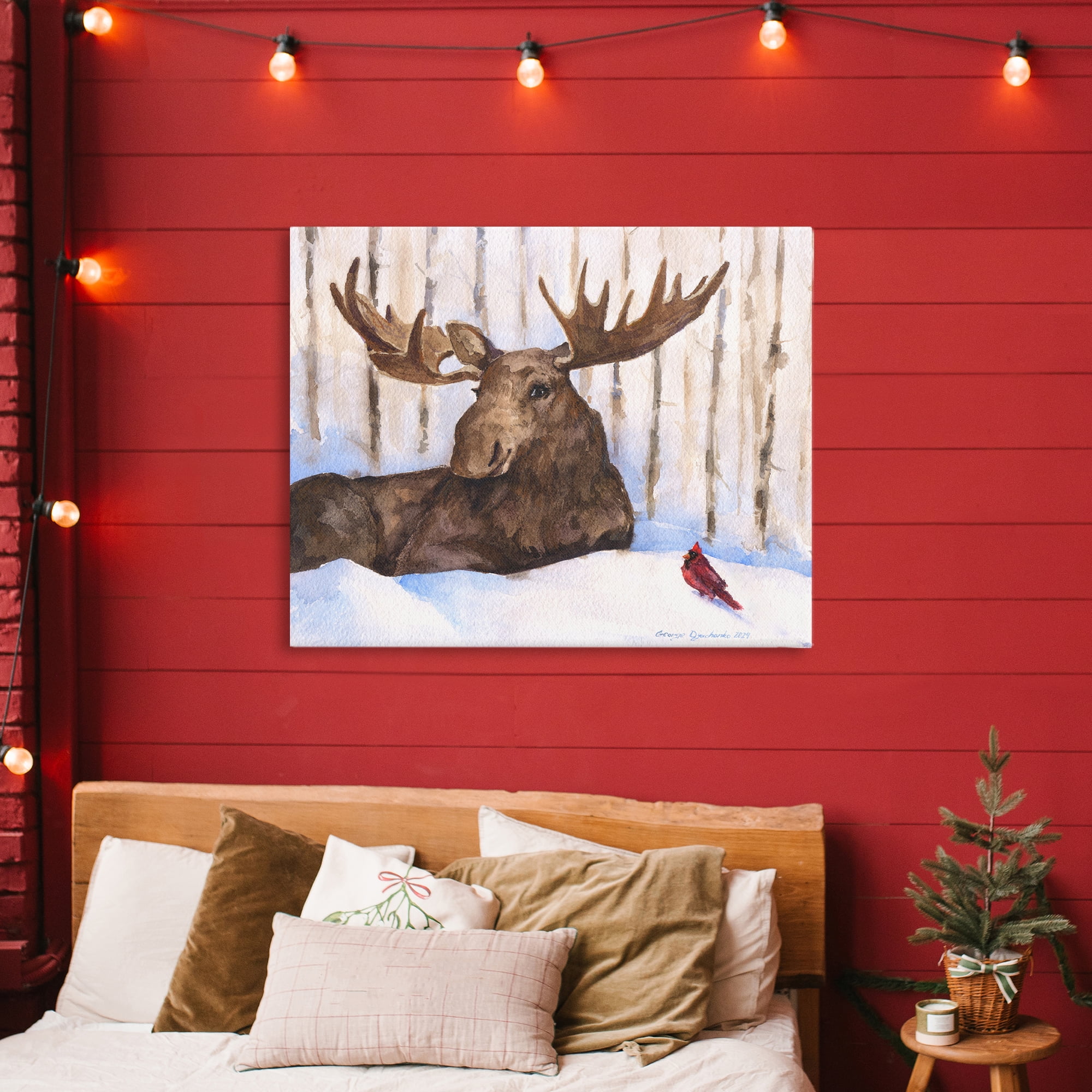 Stupell Industries Moose & Red Cardinal Canvas Wall Art, design by George Dyachenko