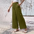 thumbnail image 6 of Fitness Clothing Women's Linen Blend Wide Leg Pants Elastic Drawstring Waist Casual Summer Beach Pants with Pocket Green L, 6 of 6