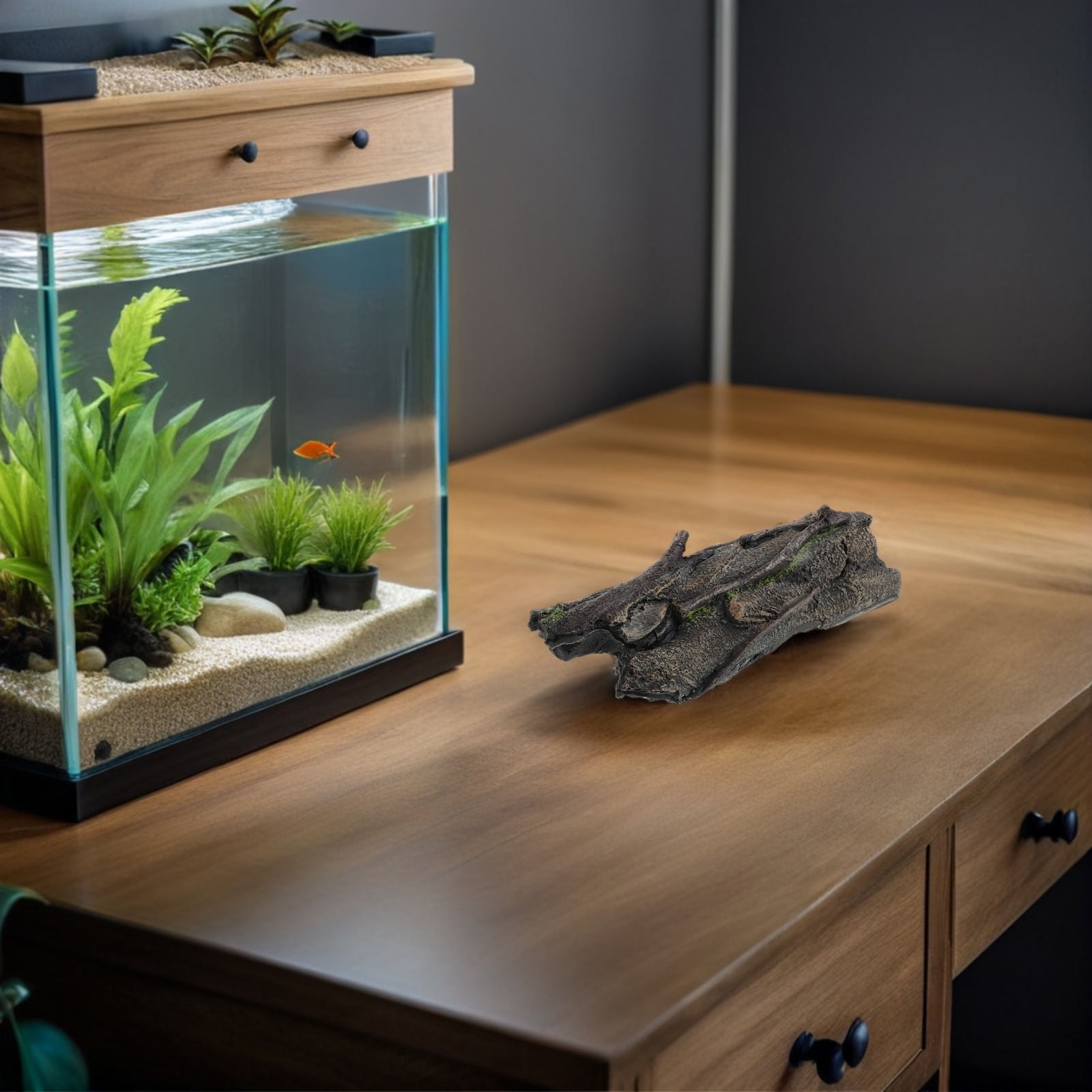 OUNONA Natural Lifelike Resin Tree Trunk Hide Aquarium Decor for Reptile and Fish Habitat