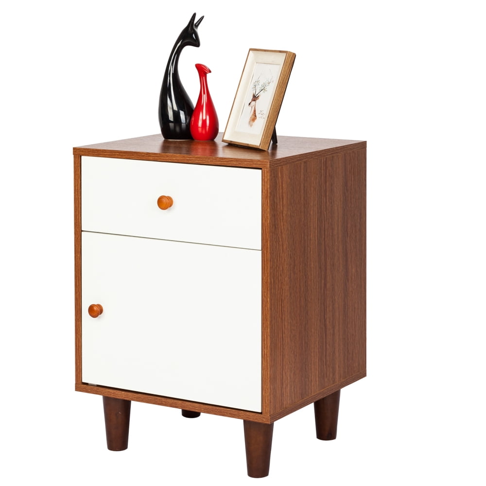 Storage Cabinet Nightstand For Bedroom White Brown Walnut Side End Table Nightstand With Storage Drawer And Cabinet Organizer Solid Wood Legs Living Room Furniture Easy Assembly And Sturdy I8799 Walmart Com Walmart Com