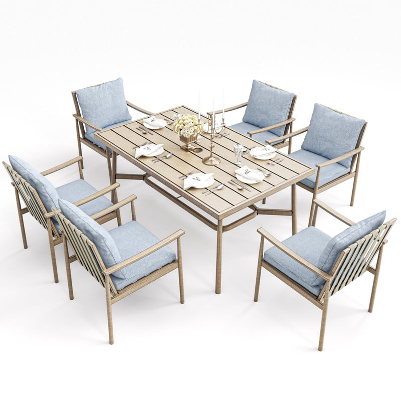 Howcool 7-Piece Outdoor Dining Set for 6, Patio Chat Sets w/ 6 Armchairs & 1 Rectangular Dining Table
