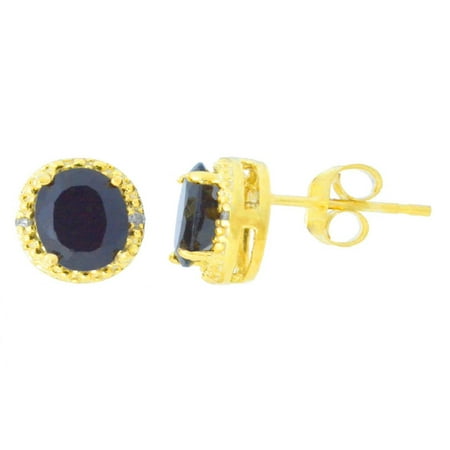 - 2 Ct Genuine Black Onyx & Diamond Round Stud Earrings 14Kt Yellow Gold Plated