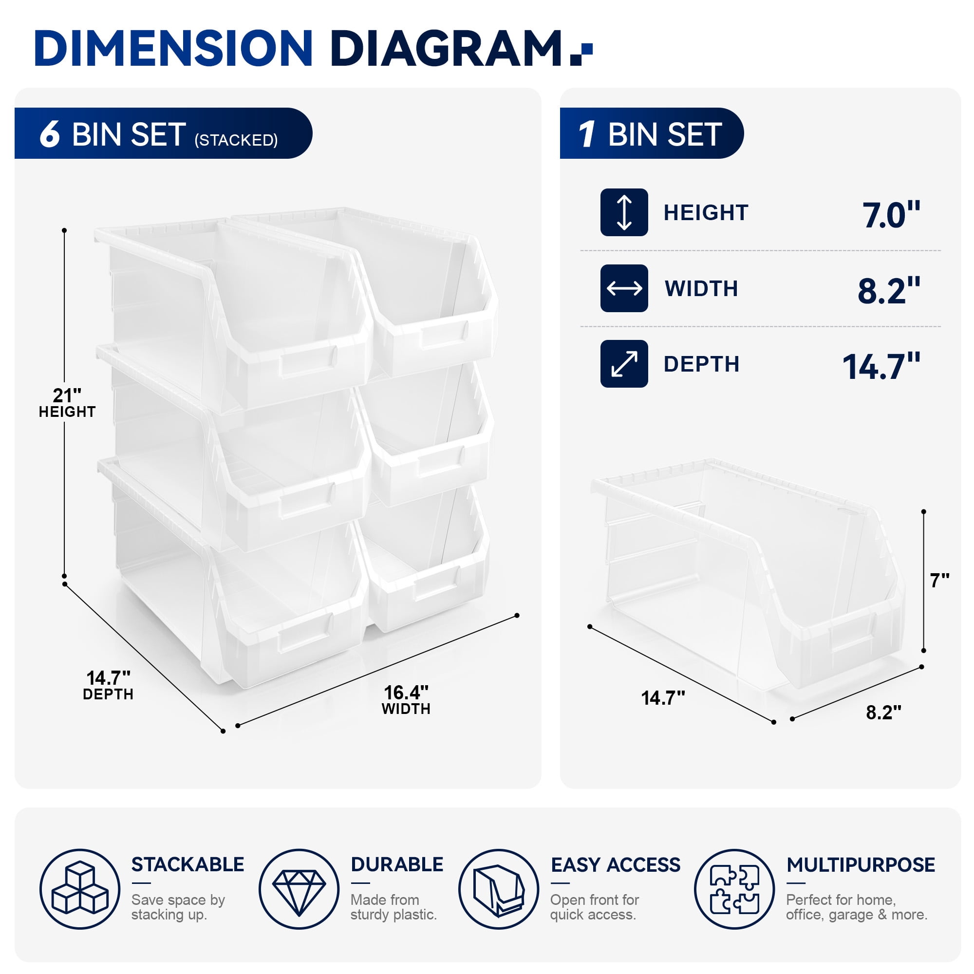 Sorbus Large Open Front Stackable Pantry Storage Bins, 6-Pack, Clear