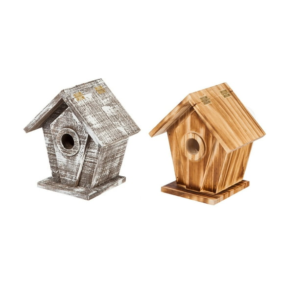 Vantage View Wooden Bird House, 2 ASST, Toasted and Distressed White