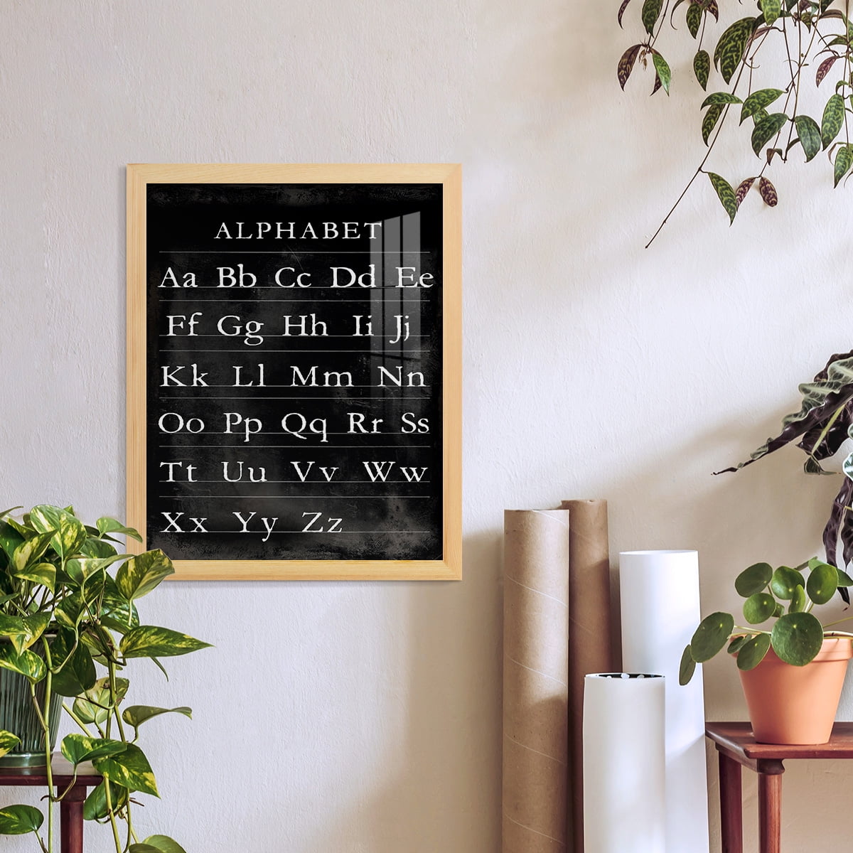 Alphabet Chart - Framed Print w/glass - Natural Wood