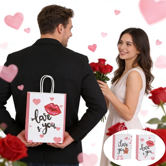 Cute Cartoon Bear I Love You Valentine's Day Printed Kraft Paper Gift Bag - Holiday & Shopping Handheld Party Favor, Reusable Gifting Bag With Bear Design - For Lovers, Friends,