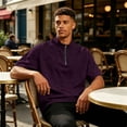 thumbnail image 5 of Domzest Mens Short Sleeve Stand Collar Shirt Quater Zip Lightweight Pullover Summer Casual Breathable Solid Shirts Dark Purple M, 5 of 7