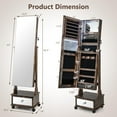 thumbnail image 4 of Giantex Standing Jewelry Armoire, Lockable Jewelry Organizer w/Full-Length Mirror, Vanity Mirror & 3-Color LED Lights, Mobile Jewelry Cabinet, Coffee, 4 of 9