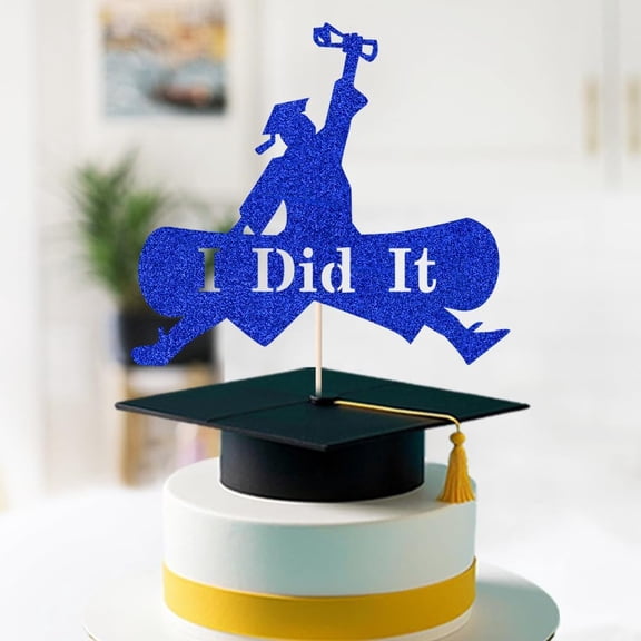Congrats Grad Graduation Cake Topper, Congratulations,Congrats Cake Decor,Class of 2025 Graduate High School/College/Senior Graduation Party Decor Supplies (I DID IT blue)