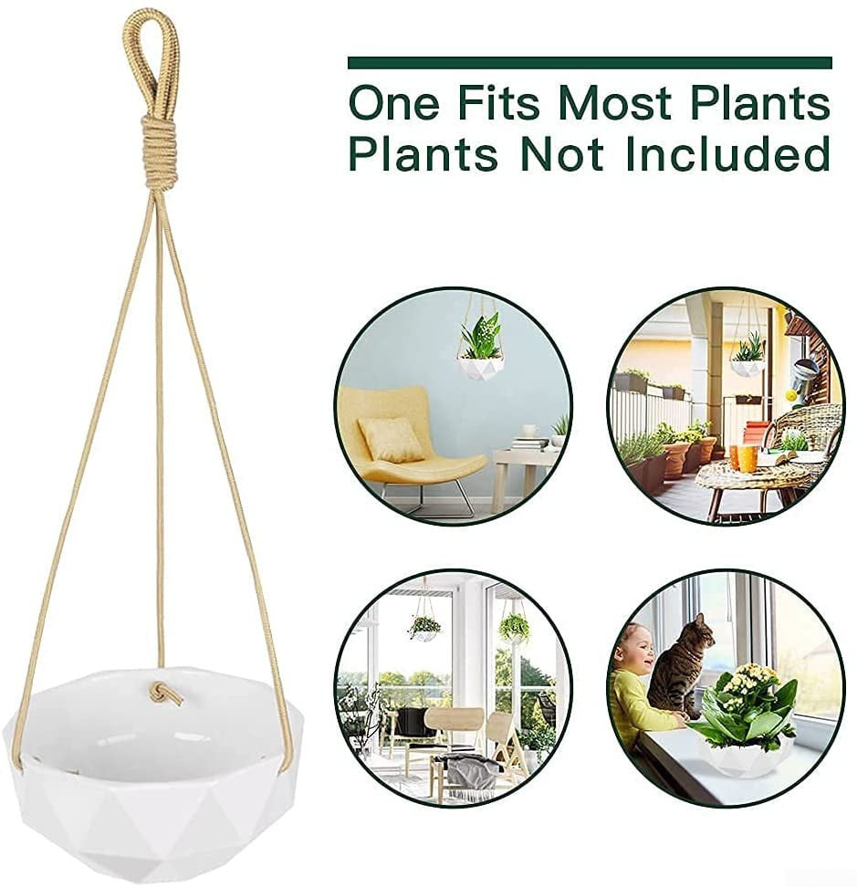 JOEANNO Ceramic Hanging Planters Indoor Outdoor Plants 4 Small Plant pots with Jute Rope for Succulents Cactus Herbs Plants Home Office Garden Decoration Gift Blue 