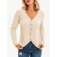 thumbnail image 2 of Women's Long Sleeve Button Down V‑Neck Knit Cardigan Scalloped Trim Sweater, 2 of 5
