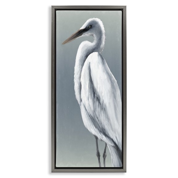 Stupell Industries Rustic Lodge Traditional Egret Bird Gray Floating Frame Canvas Art, 14 x 31, by Grace Popp