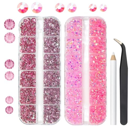 Pink Jelly Resin Rhinestones for Crafting 3mm 4mm 5mm Flatback Light Pink Dark Pink AB Stones Non-Hotfix Gems Diamonds Crystals Charms for Nails Face Eye Makeup Mugs Tumblers Bottles DIY Crafts