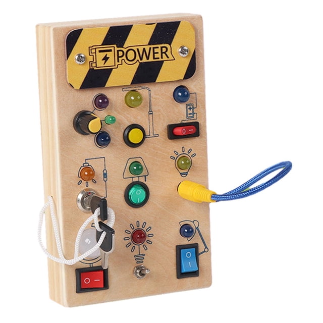 Tablero sensorial de madera Montessori con luces LED, juguetes de viaje para bebés, juguetes sensoriales, material didáctico, interruptor de juguete C