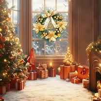 JWshufel Christmas Flower Wreath Door Hanging Wall Decoration with Lights for Indoor Outdoor Use Handmade Design Suit for Festive Atmosphere and Reusable 11.8x11.8in Gold