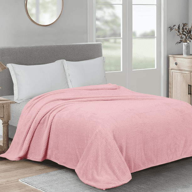 Cobija, Cobija Suave de Jacquard de 260GSM para Cama, Cobija de Tejido Waffle Tamaño Queen para Decoración, Mantas Ligeras y Cálidas para Oficina, Recámara, Sofá, Oficina, Viaje, Rosa