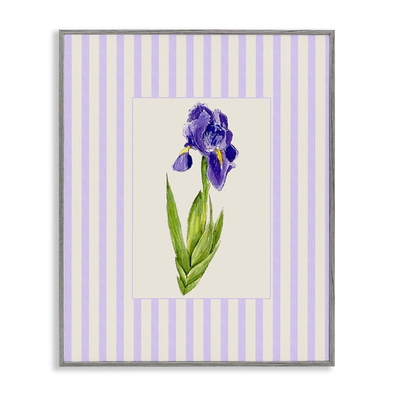 Purple Stripe Iris Gray Framed Giclee Art, design by Lisa Wehmeyer