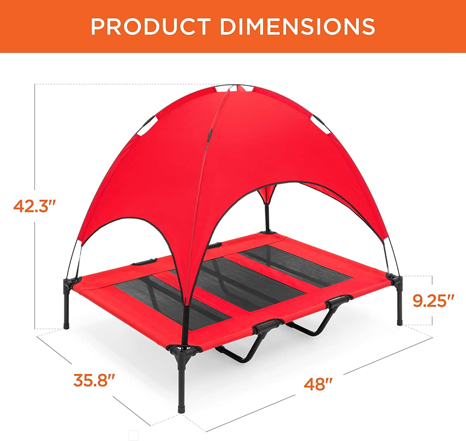 Themis 48in Elevated Cooling Dog Bed, Outdoor Raised Mesh Pet Cot w/Removable Canopy Shade Tent, Carrying Bag, Breathable Fabric - Red