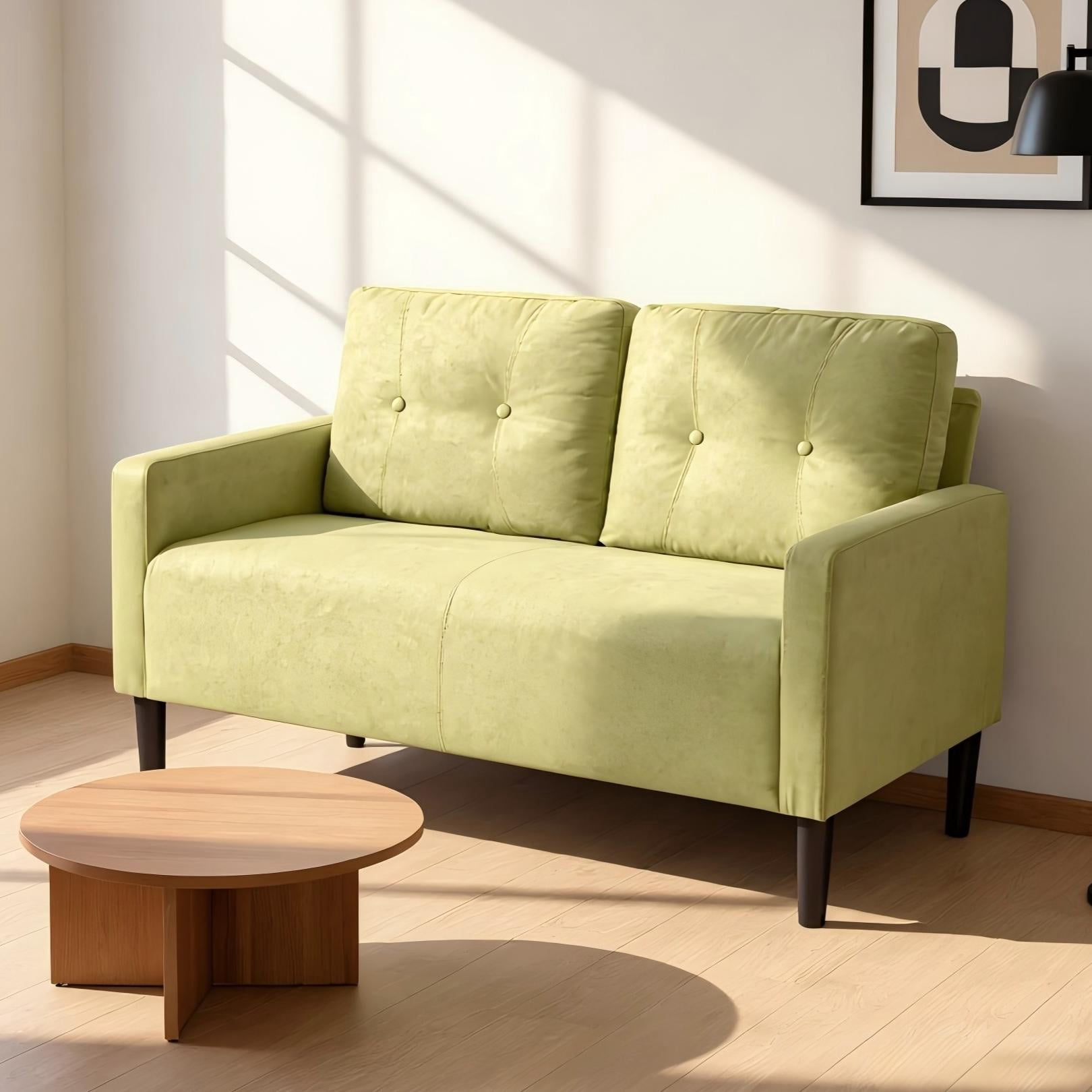BSHTI 50.79" Loveseat Couch with Solid Wood & Iron Frame, Removable Back Cushions, Tapered Wood Legs, 6 Colors,Green