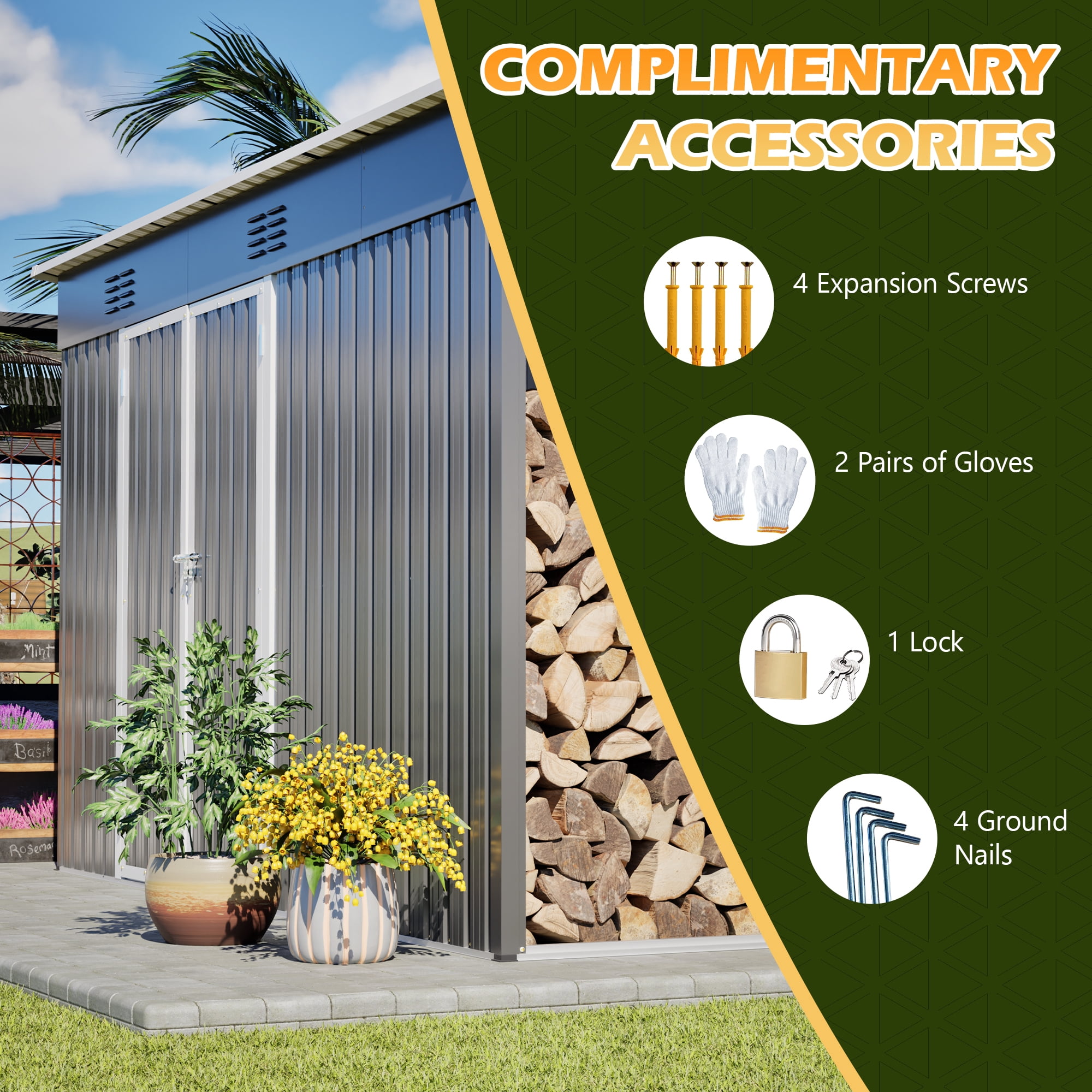 Jopath 10ft x 4ft Outdoor Metal Storage Shed with Floor Frame and Lockable Door for Garden, Lawn Gray