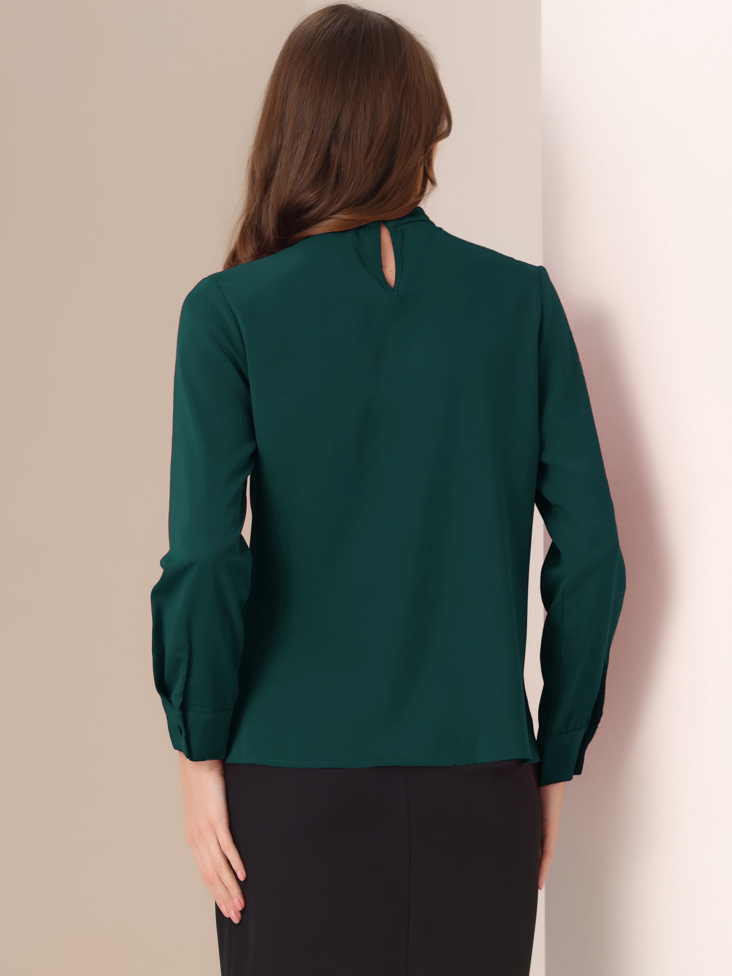 DARING DIVA Chiffon Blouse for Women's Long Sleeve Work Shirt S Dark Green