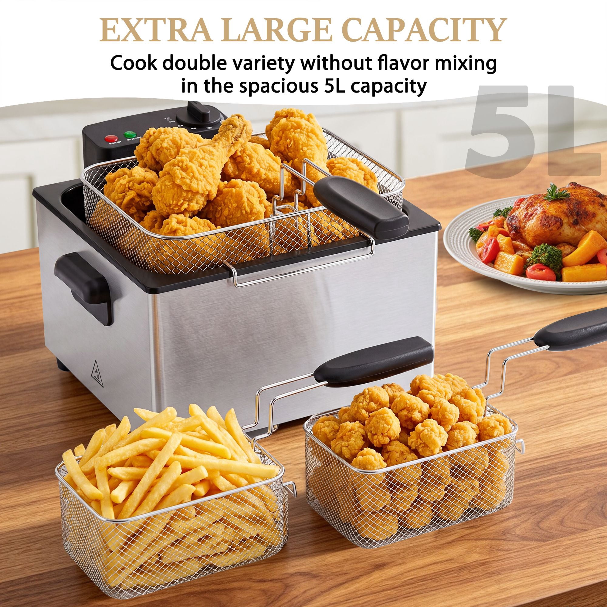 Gianna 5L Deep Fryer with Basket for Home Use with 3 Frying Baskets, 1500W, Deep Fryer with Oil Filtration, Temp Control