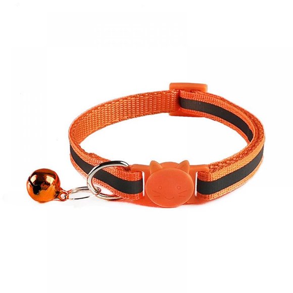 CHOK Breakaway Cat Collar with Reflective Nylon Strip and Bell Safe and Durable Reflective Cat Collars with Bells Safety Buckle Kitten Collar Adjustable Ideal for Girl Male Cats Pet