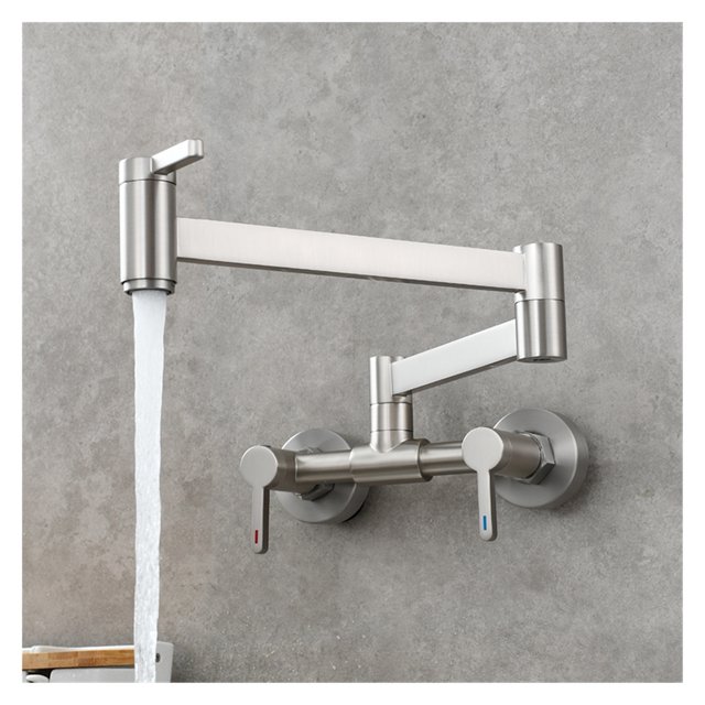 Brass Pot Filler Faucet Folding Kitchen Faucet With Double Joint Swing Arms Rotated Tap Wall Mounted For Hot And Cold Water ,Effortless Installation