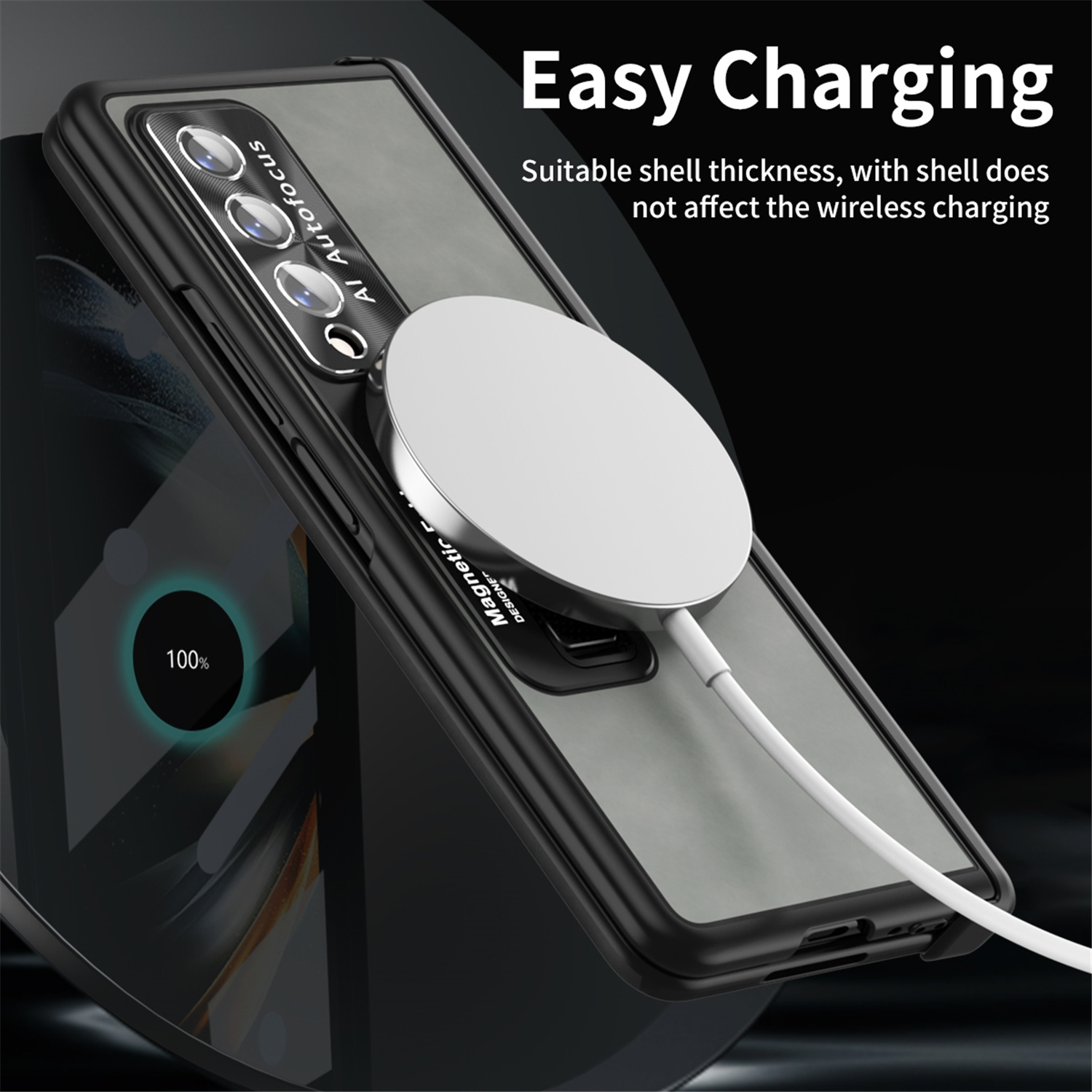 Tarise All-inclusive Cover Case for Samsung Galaxy Z Fold 4 5G 2022, Wireless Charging Camera Lens Protector Screen Protector Magnetic Hinge Protection Drop-Proof Shockproof Kickstand CasAntique White