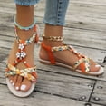 thumbnail image 5 of Womens Bohemian Flats Dressy Sandals Summer Beach Boho Flower Braided Dress Elastic Ankle Strap Sandals, 5 of 9