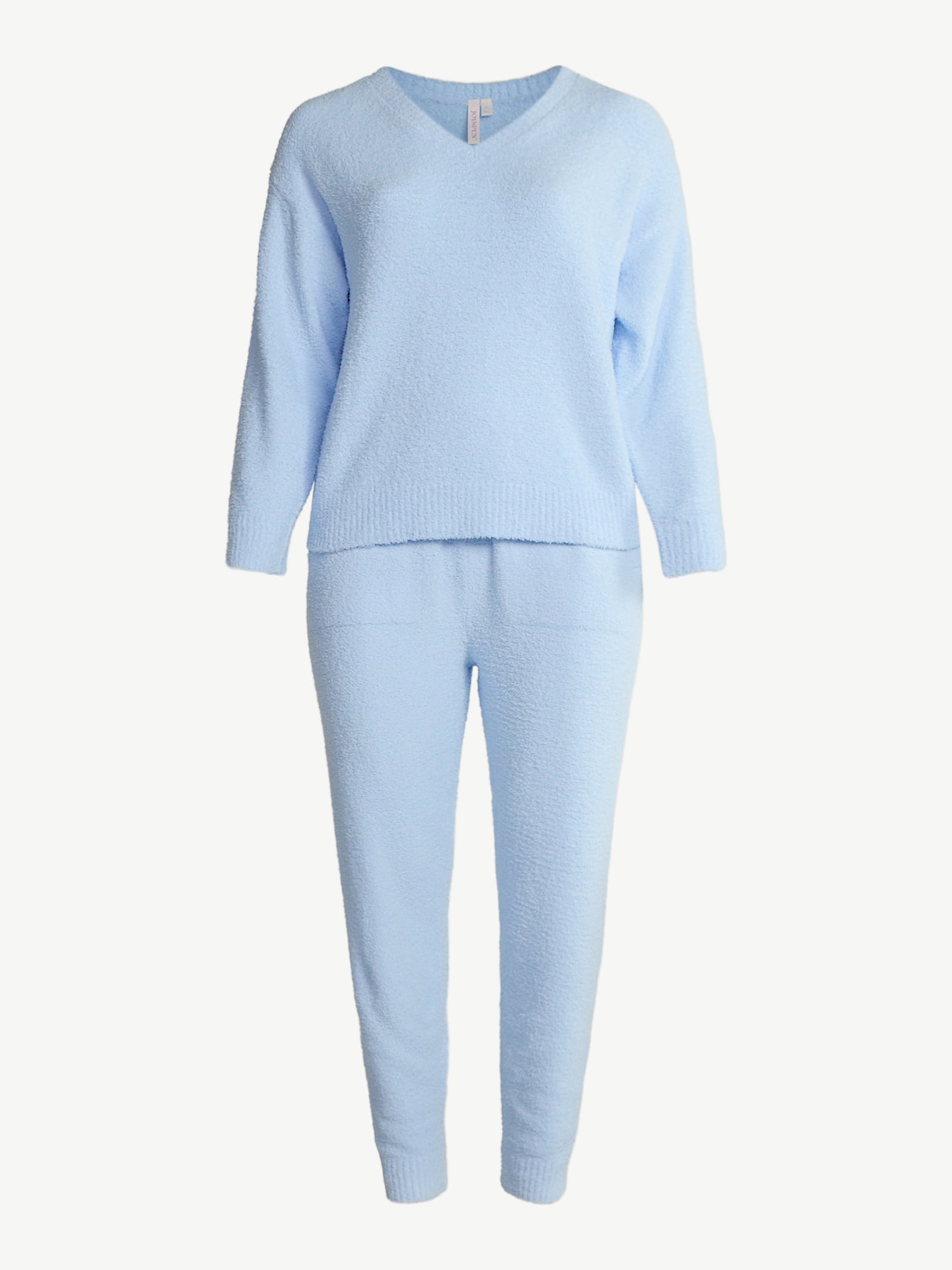 Joyspun Women's Fuzzy Knit V-Neck Top and Joggers Set, 2-Piece, Sizes XS-3X