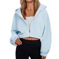 thumbnail image 2 of ClodeEU Women's Long Sleeved Hooded Sweatshirt, Zipper Solid Color Loose Jacket, Hoode Sweatshirts Top Light Blue,Womens Plus XXL, 2 of 9