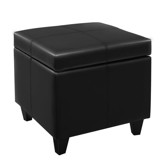 CangLong 18Inch Square Wood Storage Ottoman with Faux-Leather Upholstery, Enchanting Black