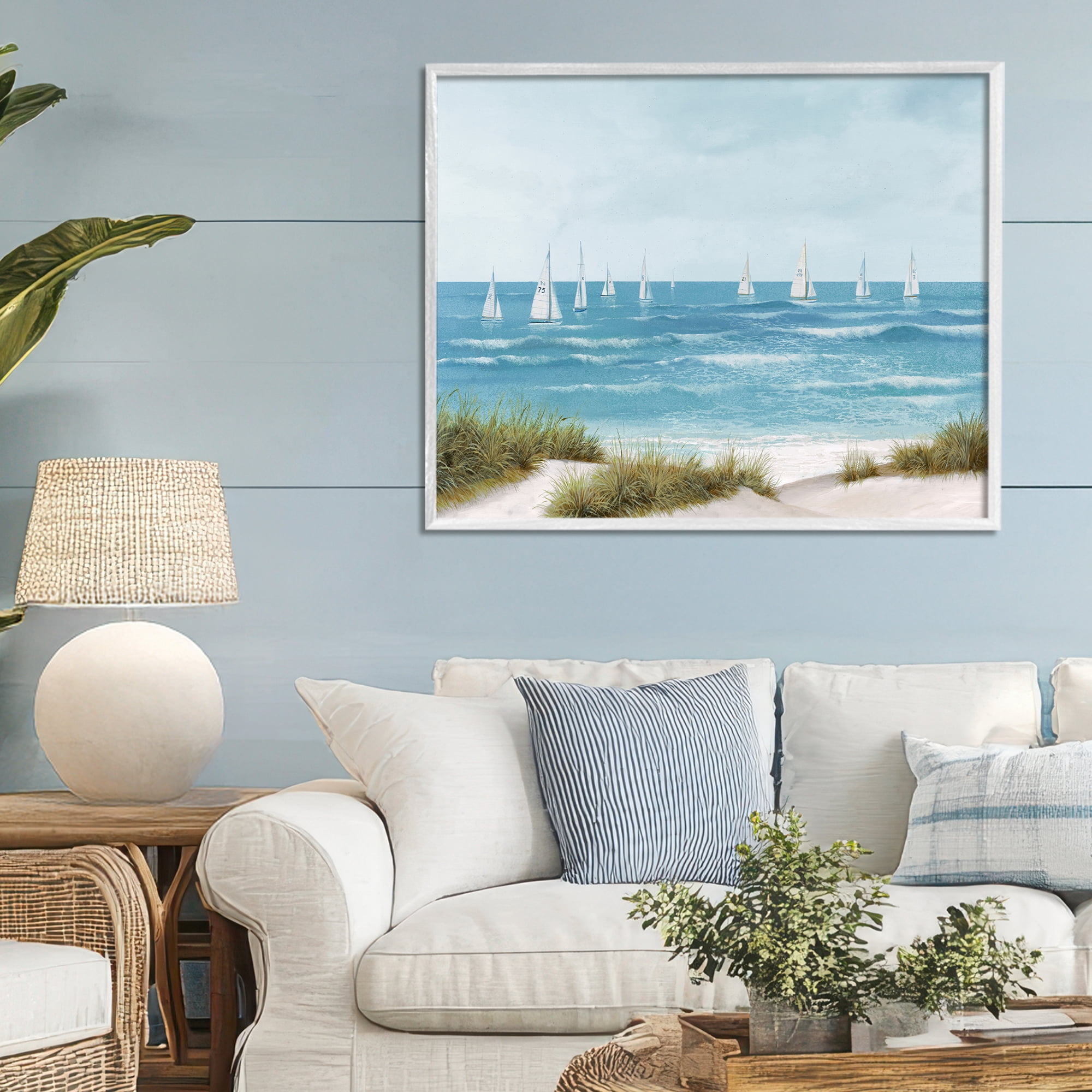 Stupell Industries Sail Away Seaside Boats White Framed Giclee Art, design by Lorenzo Collective