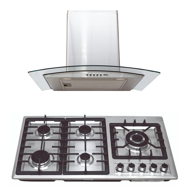 Combo Parrilla a Gas 5 Quemadores Acero Inox y Campana Cristal 60 cm Acero Inox Disa Home PAEM5B/CAMPC60C