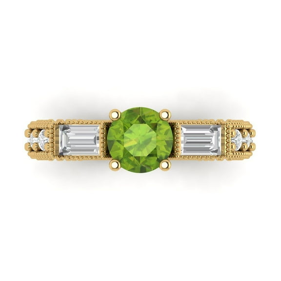 Clara Pucci 14K Yellow Gold 2.33ct Peridot Three-Stone Ring for Women