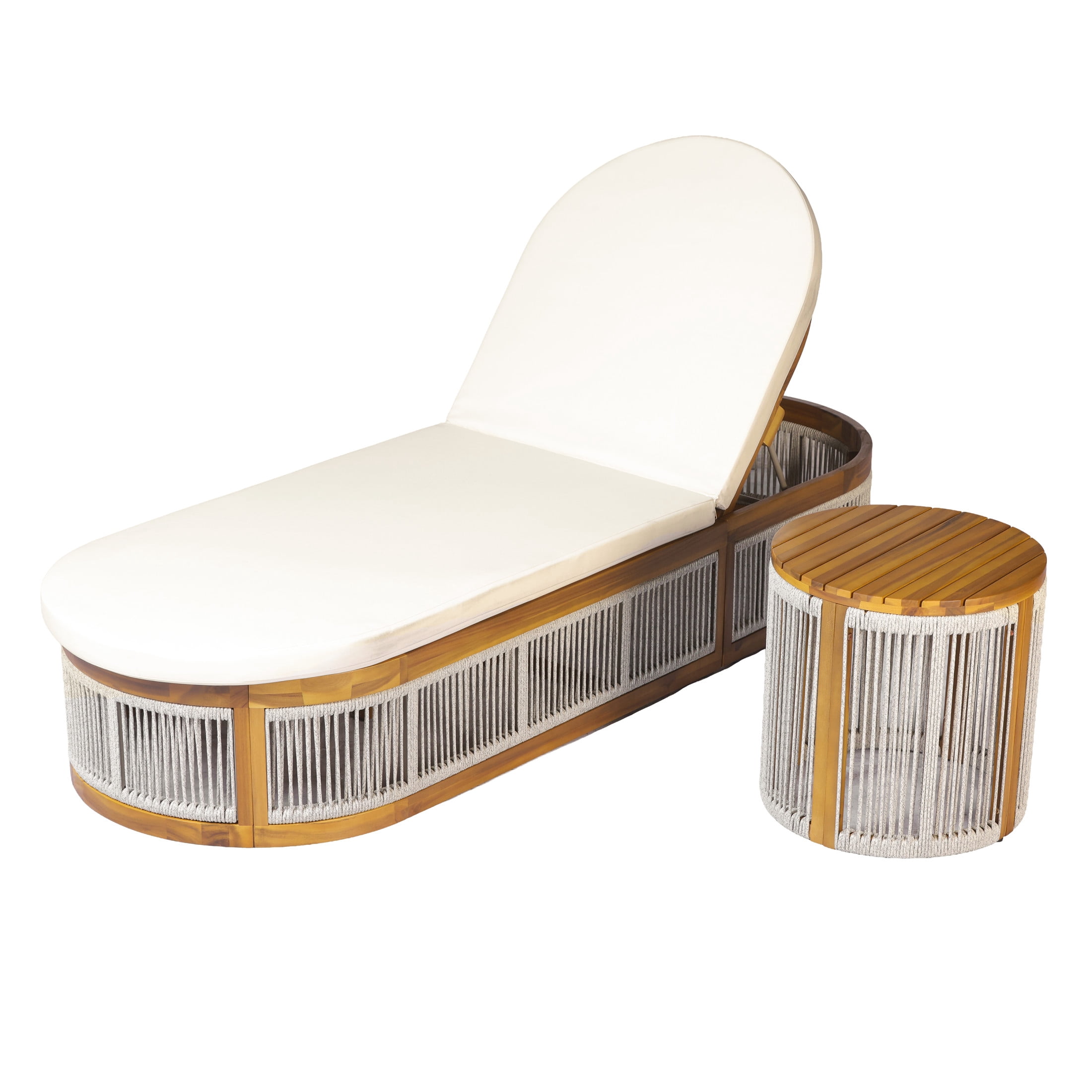 Christopher Knight Home 2-Piece Outdoor Chaise Lounge and Side Table Set with Cream Cushion, Teak + Light Gray