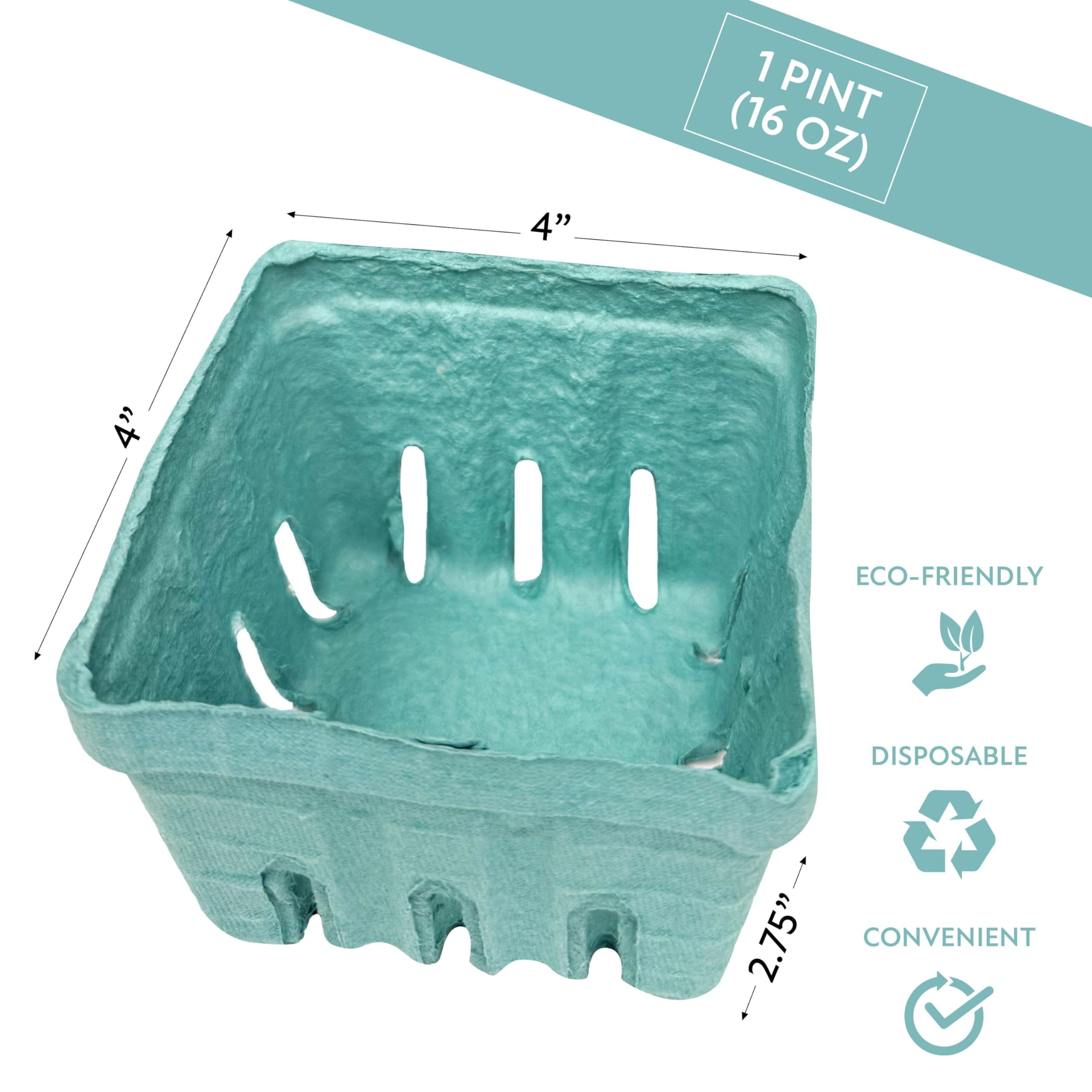 Hampton Distribution 15 Pack Green Berry Basket 1 Pint, Pulp Fiber Vented Produce Containers Farmers Market Basket, Fruit & Vegetable Containers