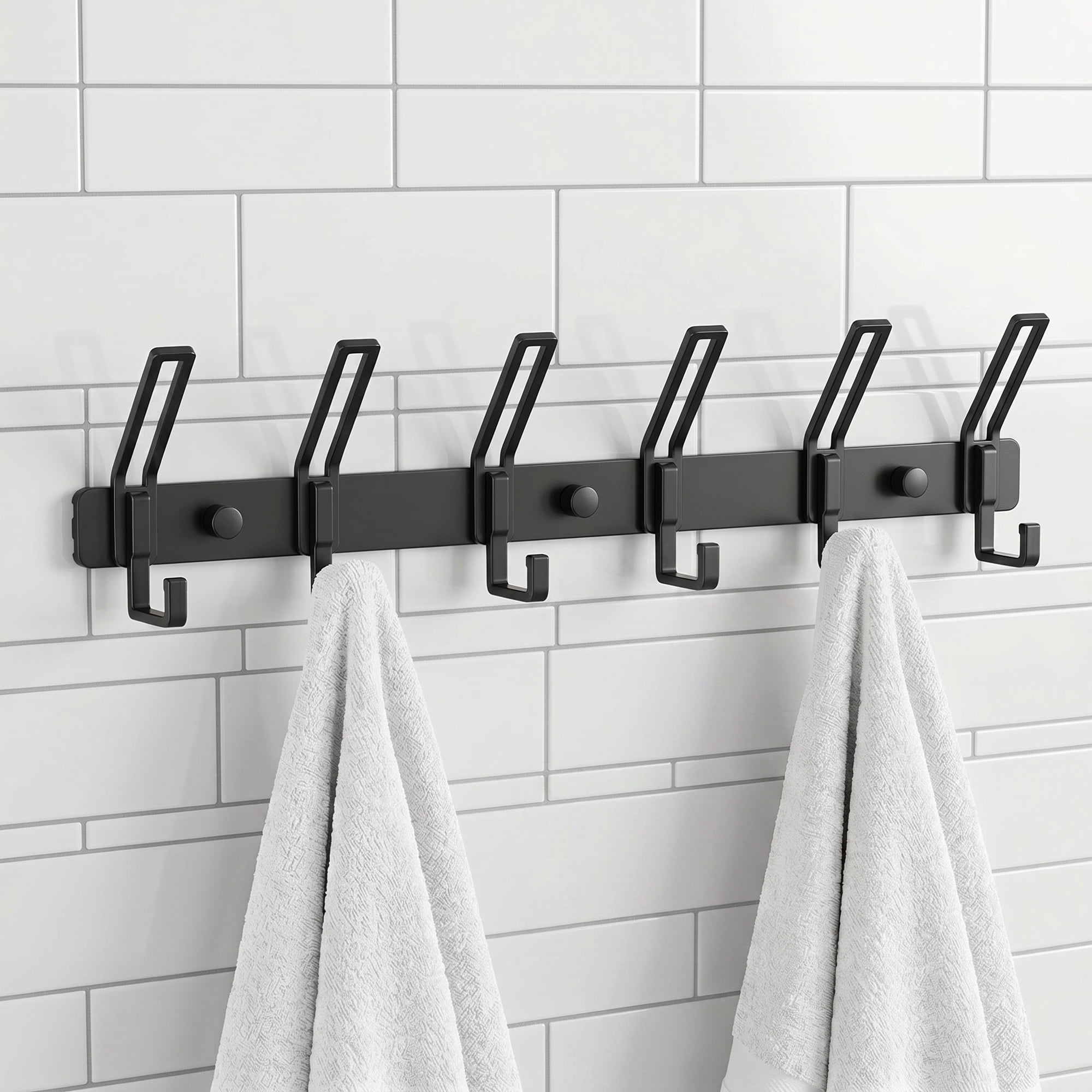 Unique Bargains Wall Mount Coat Rack Hook for Bathroom Organization Black 6 Hooks